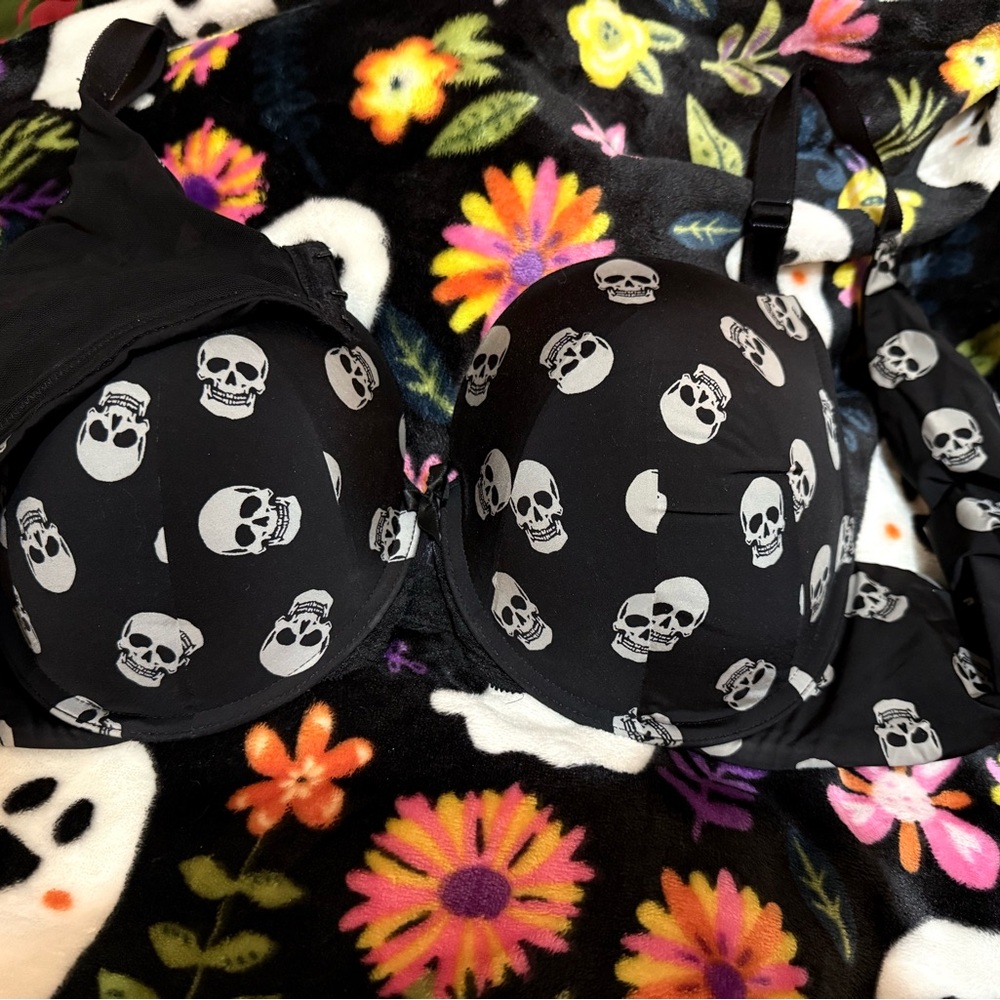 Torrid Black and White Skull Floral Bra